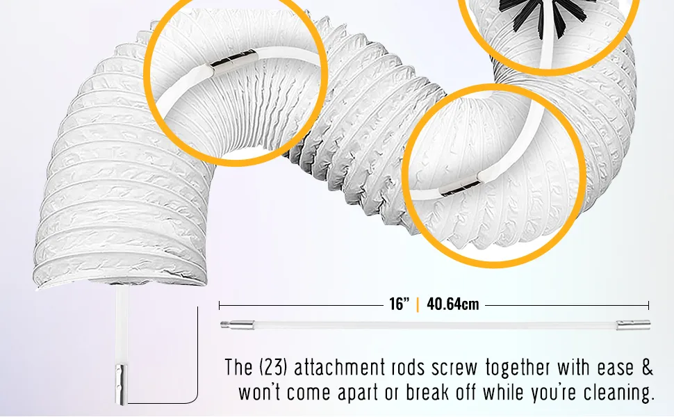 30-Feet Dryer Vent Cleaner Kit with Drill Attachment and A Collection Bag - screw together with easy