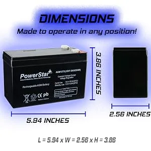 PowerStar 12V 7.5AH Replacement Battery for APC ES500 ES550 LS500 RBC110 RBC2 - AGM1275 DIMENSIONS