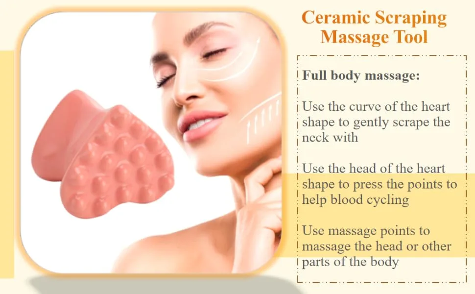 Ceramic Gua Sha Tool Universal Gua Sha Scraping Massage Tool Pink 3D Love Heart Shape Gua Sha Tool Facial Beauty Tools for Eye Face Neck Skin Body - Facial Skin Care Sets & Kits