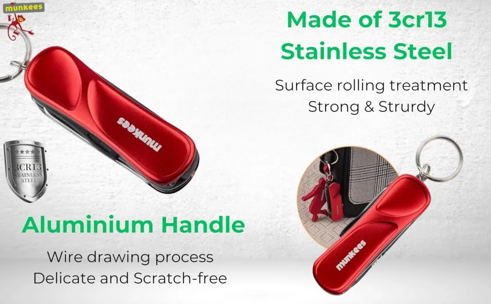 Ace Camp Munkees 6-Function Manicure Keychain Multi-Tool Nail File Fingernail Clippers Scissors Knife Tweezers Cuticle Pusher Trimmer Remover Mini Portable Pocket Key Ring Gift - mini multi tool nail clippers nail filer mini scissors mini knife