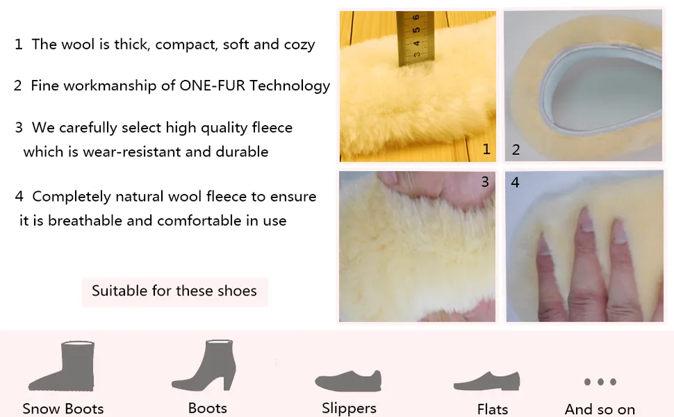 Black Sheepskin Insoles Women's Premium Think Wool Fur Fleece Inserts Cozy & Fluffy 7 Women US 7 B(M) Black - product information 3