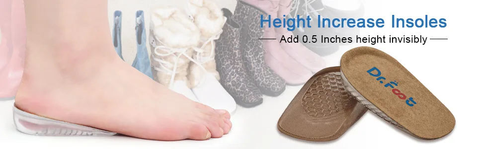 Dr. Foot's Height Increase Insoles Heel Cushion Inserts Heel Lift Inserts for Leg Length Discrepancies (Small (0.5" Height)) - Height Increase Insoles