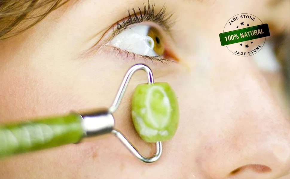 Natural Jade Roller Gua Sha Lymphatic Drainage Tool for Face Neck Body - Anti Aging Treatment Reduces Wrinkles and Fine Lines - jade roller gua sha tool facial for face neck shoulders anti nodes lymphatic massage original