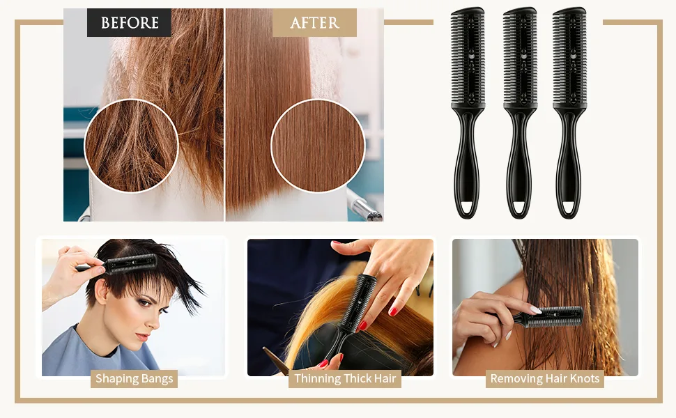 3 Pieces Razor Comb with 10 Pieces Thinning Scissors Double Edge Hair Cutting Tool (Black) - product information 6