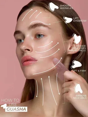 Jade Roller Gua Sha Set Natural Rose Quartz Jade Roller for Face Beauty Facial Roller Massager Tools Face Skin Care Tools-Pink - guasha use