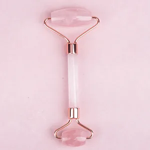 Jade Roller Gua Sha Set Natural Rose Quartz Jade Roller for Face Beauty Facial Roller Massager Tools Face Skin Care Tools-Pink - rose quartz roller