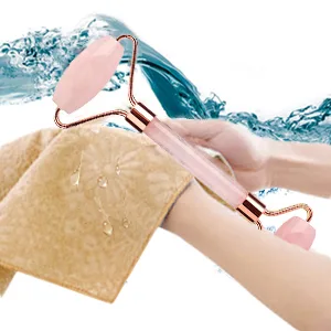 Jade Roller Gua Sha Set Natural Rose Quartz Jade Roller for Face Beauty Facial Roller Massager Tools Face Skin Care Tools-Pink - wash