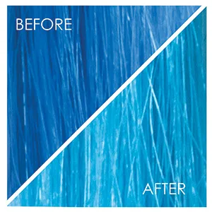 Color Oops Fading Wash Kit with Activated Charcoal - Bleach Wash Shampoo - Before and after showing products result on blue hair color - 2 levels of lift