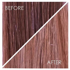 Color Oops Fading Wash Kit with Activated Charcoal - Bleach Wash Shampoo - Before and after showing products result on brown hair color - 2 levels of lift