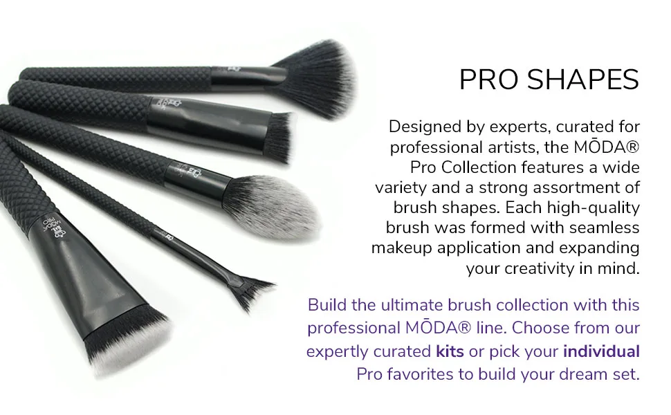 MODA Pro Total Face Travel Size Makeup Brush Set with Pouch Includes - Powder Foundation Angle Shader Smoky Eye Brow Liner and Pointed Lip Brushes Black - MODA Pro - Professional Makeup Brushes