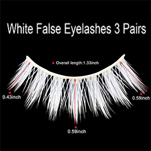 White False Eyelashes Cosplay Halloween White Eye lashes Extension Tools Natural Looking Anime Makeup Masquerade Party Eyelashes (White-3pairs) - product information 4