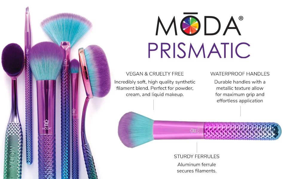 MODA Prismatic 12 pc Signature Makeup Brush Set Includes - Powder Foundation Fan Smudger Crease Detail & Liner Brushes - MODA Prismatic Makeup Brushes and Brush Sets