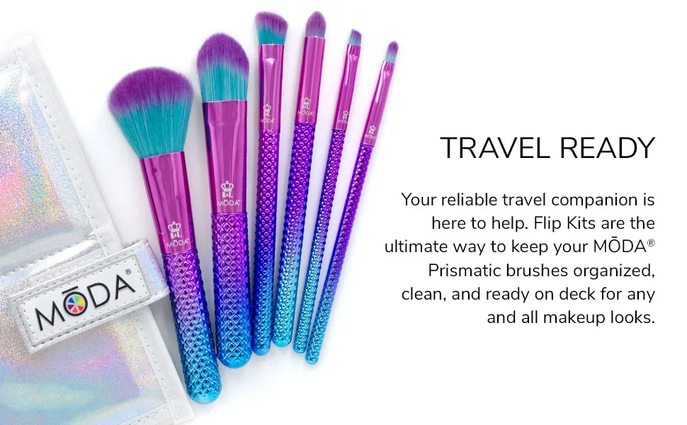 MODA Prismatic 12 pc Signature Makeup Brush Set Includes - Powder Foundation Fan Smudger Crease Detail & Liner Brushes - MODA Prismatic Makeup Brushes and Brush Sets