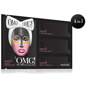 double dare OMG! 4in1 Kit Zone System Mask - Rejuvenating and Refreshing with 24k Gold Charcoal and Kaolin Clay (1 Sheet) - zone masks