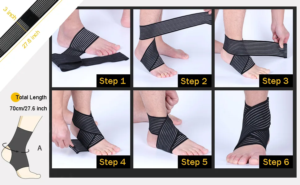 Kids Ankle Support - Ankle Compression Band Wrap Strap Tape Lightweight and Adjustable Elastic Thin Ankle Foot Brace for Sprained Ankle After Fracture Drop Foot Black - the total length is 70cm/27.6 inch, long enough to wrap your elbow, knee, calf, ankle, etc