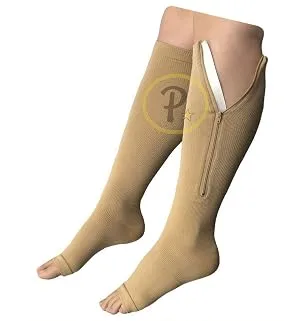 NEW Open Toe Knee Length Zipper Up Compression Hosiery Calf Leg Support Stocking Beige L/XL - product information 2