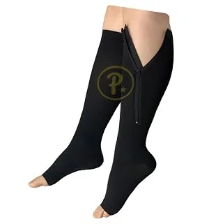 NEW Open Toe Knee Length Zipper Up Compression Hosiery Calf Leg Support Stocking Beige L/XL - product information 3