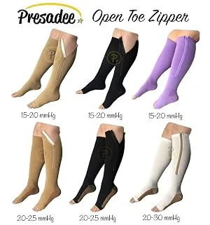 NEW Open Toe Knee Length Zipper Up Compression Hosiery Calf Leg Support Stocking Beige L/XL - product information 8
