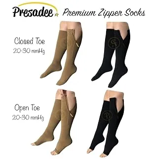 NEW Open Toe Knee Length Zipper Up Compression Hosiery Calf Leg Support Stocking Beige L/XL - product information 9