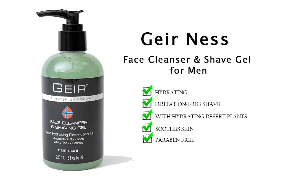 Geir Ness Face Cleanser & Shave Gel for Men - Contains Arctic Algae & Minerals - Moisturizing Deep Cleansing Face Wash - face wash men