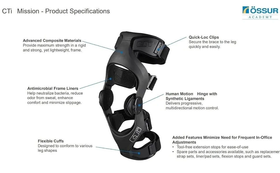 Ossur CTI Mission Knee Brace for ACL MCL LCL PCL or combined instabilities (Left-Medium) - product information 3