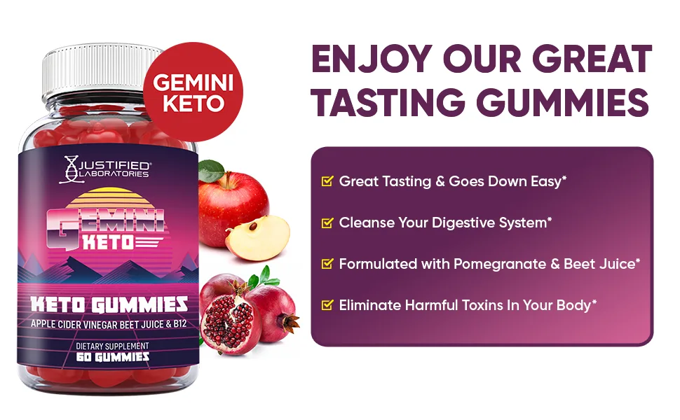 Justified Laboratories Gemini Keto Gummies 1000MG ACV with Pomegranate Juice Beet Root B12 60 Gummys - Gemini Keto Gummies