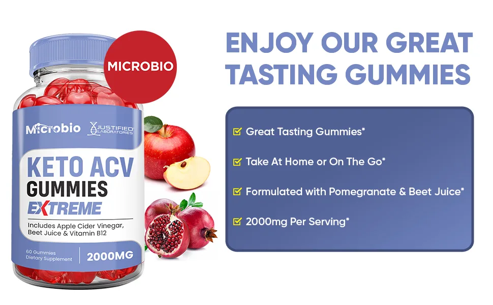 Microbio Keto ACV Gummies Extreme 2000MG Micro Bio Keto Gummies Apple Cider Vinegar Formulated with Pomegranate Beet Juice Powder B12 Vegan Non GMO 60 Gummys - Microbio Keto ACV Extreme Gummies