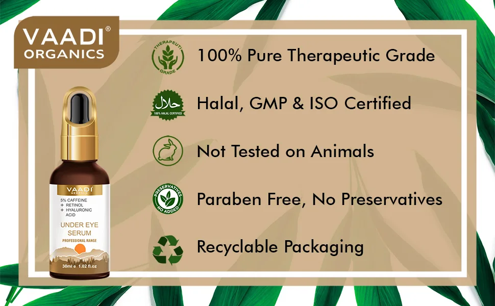 Vaadi Herbals Under Eye Serum with 5% Caffeine & Retinol & Hyaluronic Acid - 30ml - Face Serum