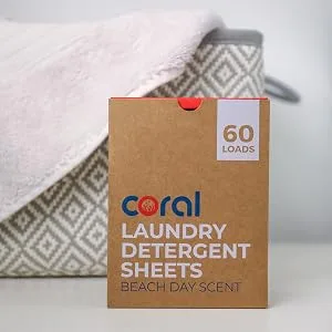 Eco-Friendly Laundry Detergent Sheets (60 Loads) Beach Day Scent | Coral Laundry | Plastic-free alternative to your liquid detergent or pods | Hypoallergenic | Biodegradable & Zero Waste - Laundry detergent, Liquid laundry detergent