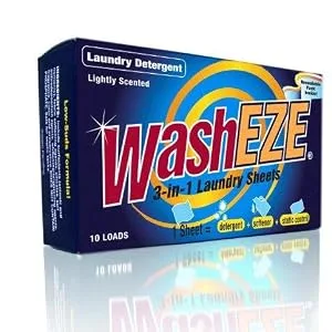 3-in-1 Laundry Detergent Sheets 20 Loads Scented Liquidless Soap Sheet-Detergent fabric softener and more -TSA Travel Approved Dorm Life Camping Small Dwellings and RV Laundry Detergent - WashEZE All in One Laundry Sheet