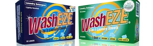 3-in-1 Laundry Detergent Sheets 20 Loads Scented Liquidless Soap Sheet-Detergent fabric softener and more -TSA Travel Approved Dorm Life Camping Small Dwellings and RV Laundry Detergent - WashEZE All in One Laundry Sheet Contains everything you need!