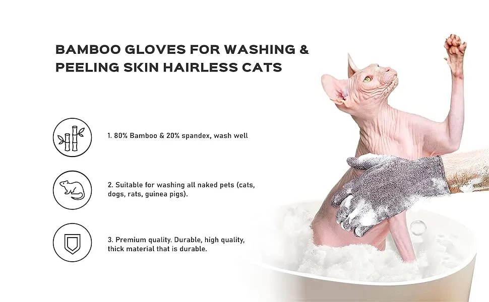 Sphynx Hairless cats Carbonized Bamboo Bath Exfoliating Gloves Charcoal Bamboo Shower Body Scrub - 80% Bamboo 20% Spandex
