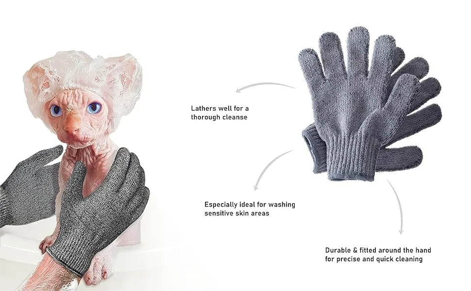 Sphynx Hairless cats Carbonized Bamboo Bath Exfoliating Gloves Charcoal Bamboo Shower Body Scrub - Bamboo