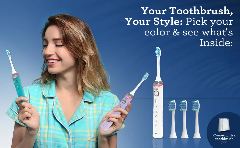 GuruNanda Pressure Sensor Sonic Electric Toothbrush - Rechargeable Toothbrush with 5 Modes Memory Function 2-Min Smart Timer & 4 Replacement Heads White - Pressure Sensor Sonic Toothbrush