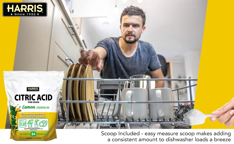 Harris Citric Acid Dishwasher Booster and Multipurpose Cleaner 14oz Cleans 84 Dishwasher Loads with Scoop Included - Harris Citric Acid Dishwasher Booster and Multipurpose Cleaner 14oz