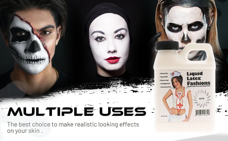 Ammonia Free Liquid Latex Body Paint 8oz White - White Liquid Latex Paint