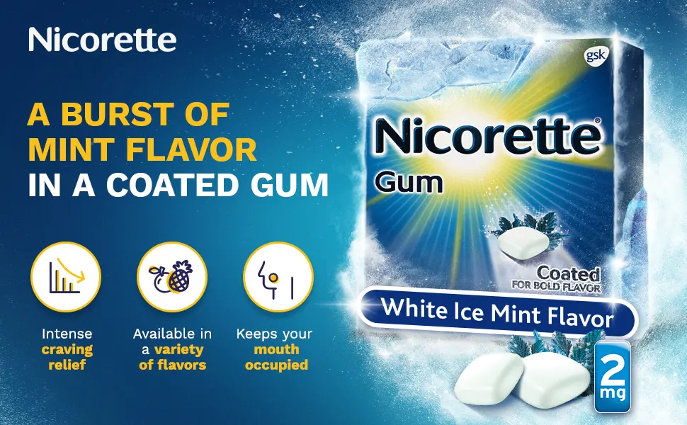 Quit Smoking Gum White Ice Mint - A burst of mint flavor in a coated gum