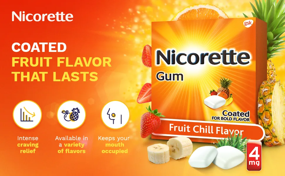 Quit Smoking Gum Fruit - Coated Fruit Flavor that lasts