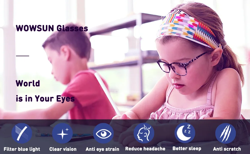 WOWSUN Kids Blue Light Blocking Glasses for Boys Girls Lightweight TR Computer Gaming Eyeglasses Frames Anti Eyestrain Black+purple - kids blue light glasses computer glasses blocker filter blue ray boys girls anti eyestrain