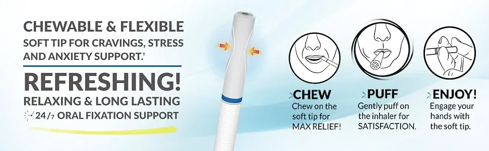 Quit Smoking Aid Oxygen Inhaler + Soft Tip Chewable Filter to Help Curb Cravings, Nicotine Free Non-Addictive Stop Smoking Support & Oral Fixation Relief (1 Pack, Fresh-Mint) - CHEWABLE & FLEXIBLE