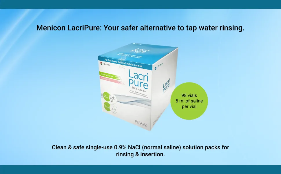 Menicon LacriPure Saline Contact Lens Solution for Lens Rinse & Insertion 98 Vials 5ml - eye solution for contacts