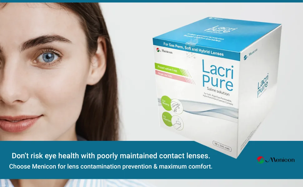 Menicon LacriPure Saline Contact Lens Solution for Lens Rinse & Insertion 98 Vials 5ml - LacriPure