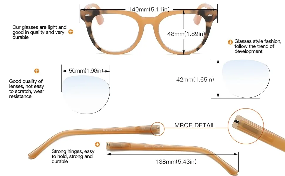 Bevi Reading Glasses Blue Light Blocking Magnify Glasses with Spring Hinge Anti Eye Strain for Men and Women Coral 2.5 x - product information 10