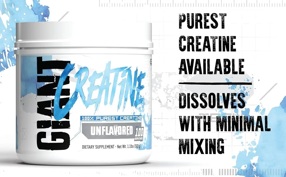 Giant Sports Edge Creatine Monohydrate 500g - 5g Pure Micronized Creatine per Serving Support Muscle Energy and Strength 100 Servings - Unflavored - GIANT PERFORMANCE EDGE CREATINE MONOHYDRATE