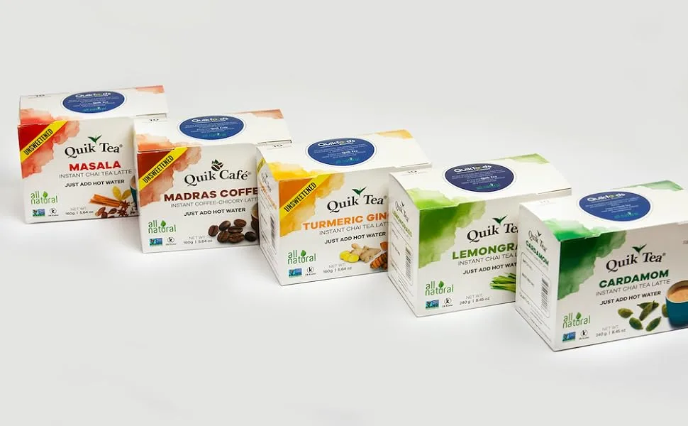 QuikTea Cardamom Instant Chai Tea Latte - 20 Count Single Box - Single Serve Pouches - All Natural & Preservative Free - All Instant Chai Tea Lattes