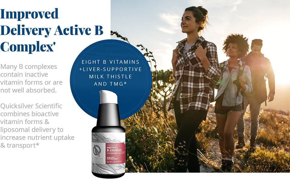 Quicksilver Scientific Liposomal Methyl B-Complex - Methylated B-Complex Liquid Vitamins - Milk Thistle, Folate + Methylcobalamin - Detox, Immune, Mood, Liver + Energy Support - Vegan (1.7oz / 50ml) - B Complex with improved delivery