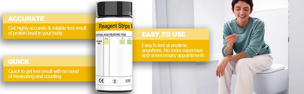 100ct Protein Urine Test Strips Kit - Easy to Use for Quick & Accurate Results at Home Urine Protein Test Strips Easy to Read Results | 100 Strips - Separate Feature