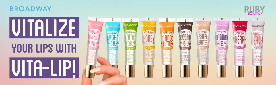 Ruby Kisses Broadway Lip Gloss Vita-Lip Clear Lip Gloss Moisturizing Soothing Super Glossy with Vitamin Oil (Cherry) - BCLG
