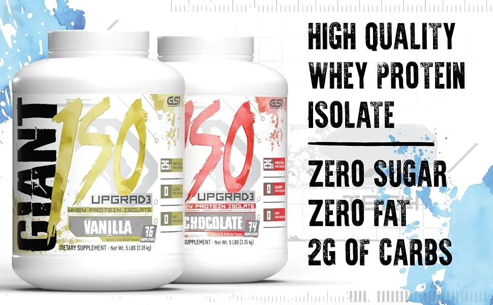 Giant Edge Series 100% Whey Protein Isolate - 25g Pure Whey Isolate - Zero Sugar Zero Fat - 5 Grams BCAA's Chocolate 5 Pound Chocolate 5 Pound - GIANT PERFORMANCE EDGE ISOALTE WHEY PROTEIN POWDER