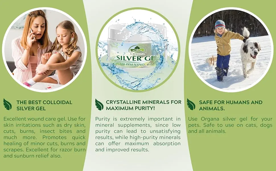 Organa Colloidal Silver Gel - 100 PPM - Colloidal Silver Gel (4oz) - Organa Silver Gel - Excellent wound care gel